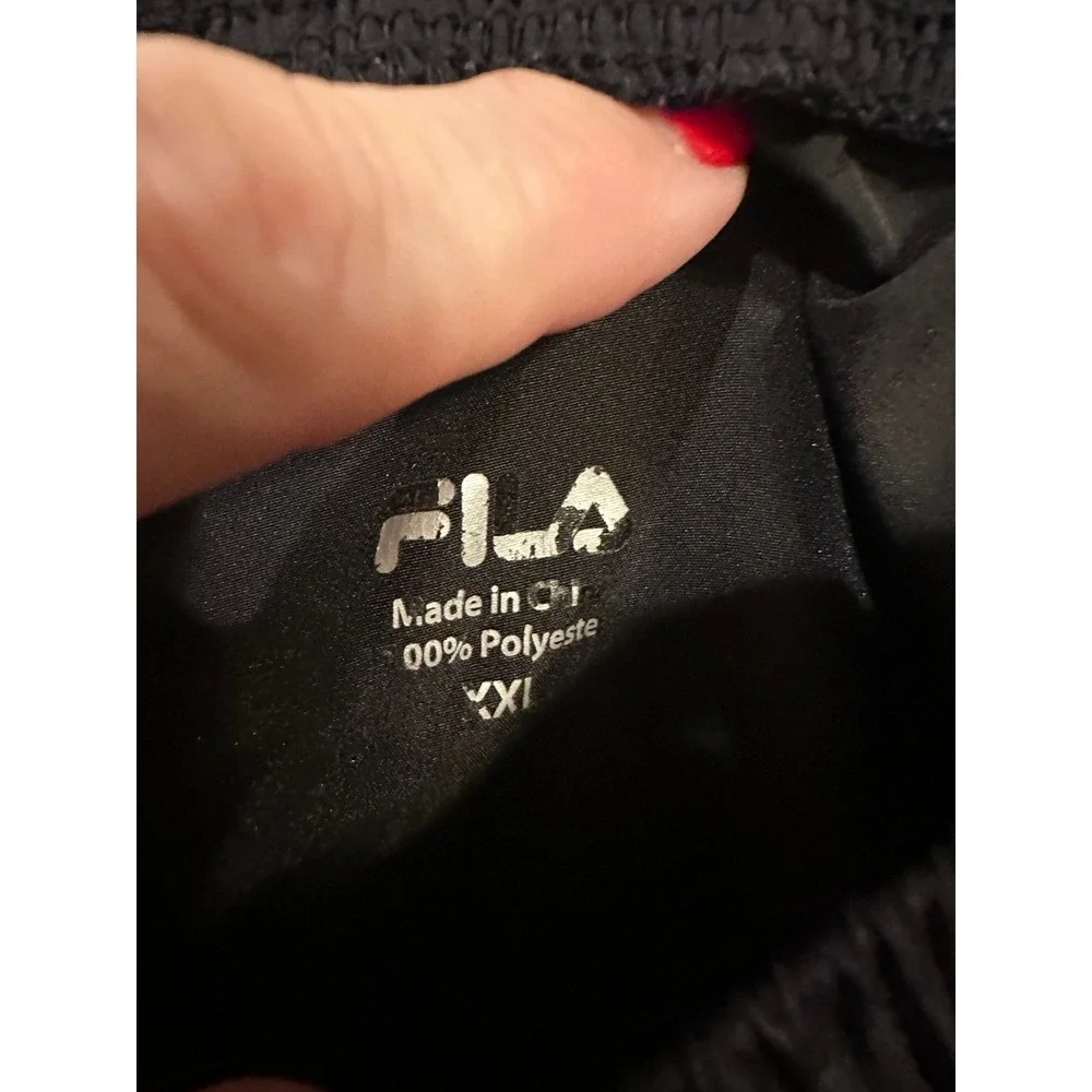 FILA XXL Mens Athletic Shorts Black White Trim Elastic Waist Activewear